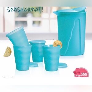 New Tupperware Essentials Pitcher &  4 Cups  Turquoise Color